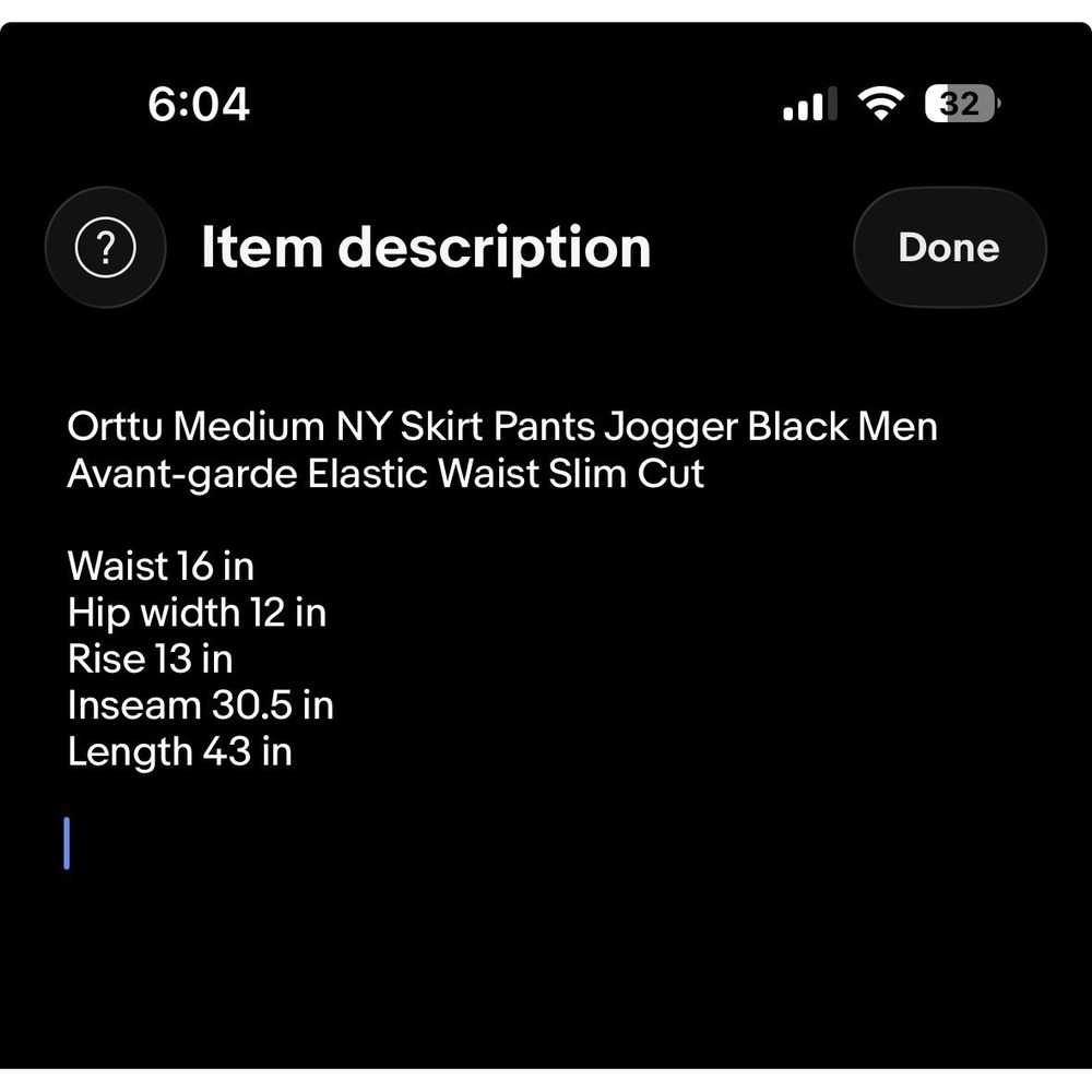 Orttu Medium NY Skirt Pants Jogger Black Men Avant-garde Elastic Waist Slim Cut - Picture 15 of 15